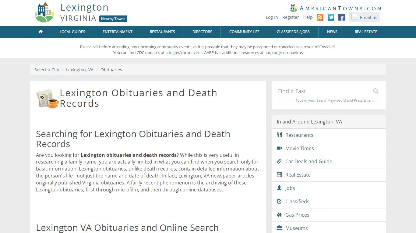 Obituaries Lexington VA - Lexington Death Records