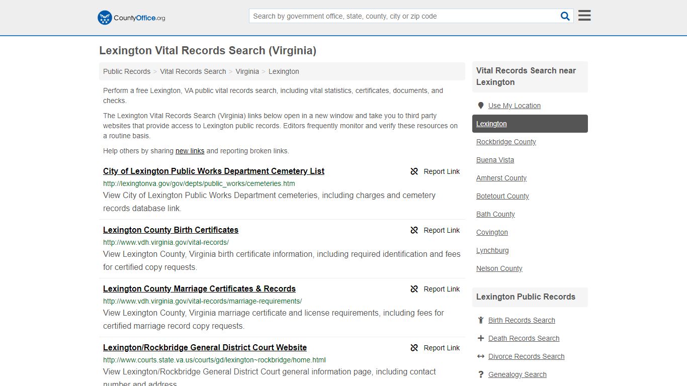Vital Records Search - Lexington, VA (Birth, Death ...